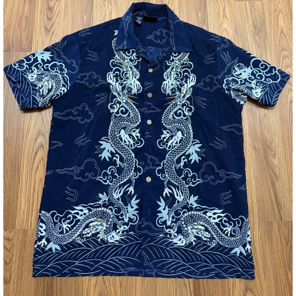 Red Dragon Shirt Mens Large By Kennington Camp Collar Double Sided Print